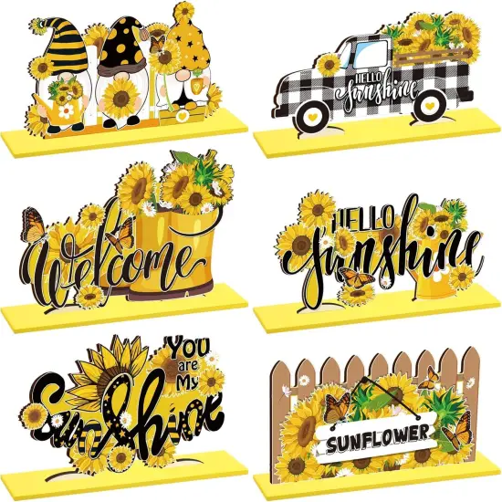 6 Pcs Sunflower Summer Decor Sunflower Wooden Table Centerpiece {1}