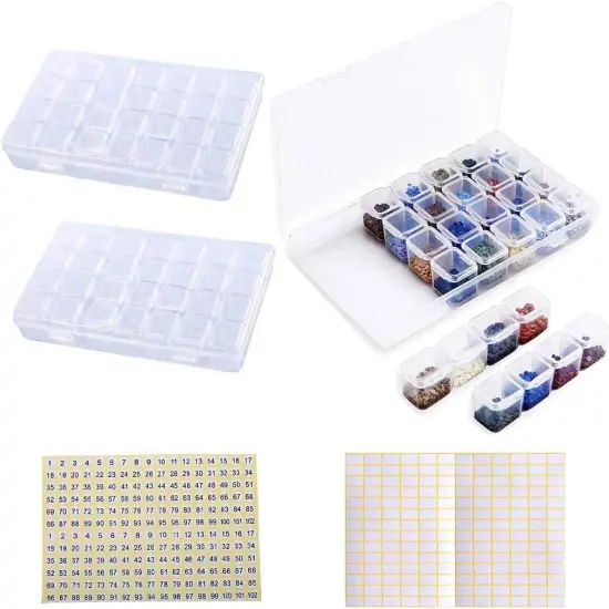 Diamond Painting Storage Containers, 2pcs 28 Grids Clear Diamond Painting Accessories and Tools Boxes Bead Organizers Diamond Art Embroidery Storage with 200PCS Label Stickers {1}