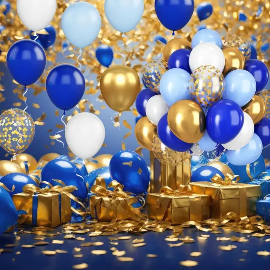 Blue Gold Balloons, 12 Inch Royal Blue and Gold Balloons, Blue and White Gold Balloons Metallic Gold Star Confetti Latex Balloons {5}