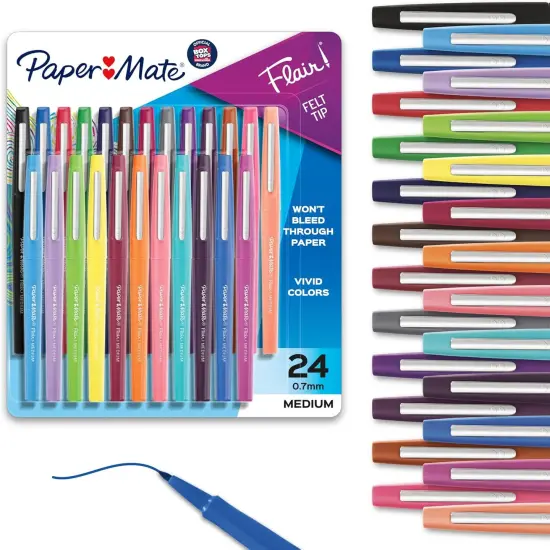 Felt Tip Pens, Flair Marker Pens, Medium Point, Assorted, 24 Count {1}