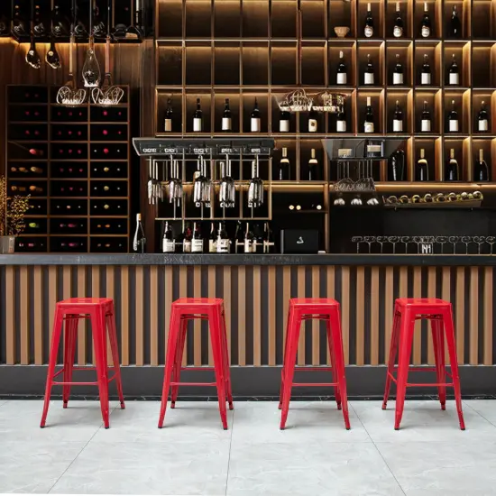 Basicwise 30-inch Backless Metal Bar Stool Stackable Heavy-Duty Counter-Height Chair for Home Bars Patios Kitchen Islands Cafes Restaurants Bistros and Dining Areas for Indoor & Outdoor Use Red Single {6}
