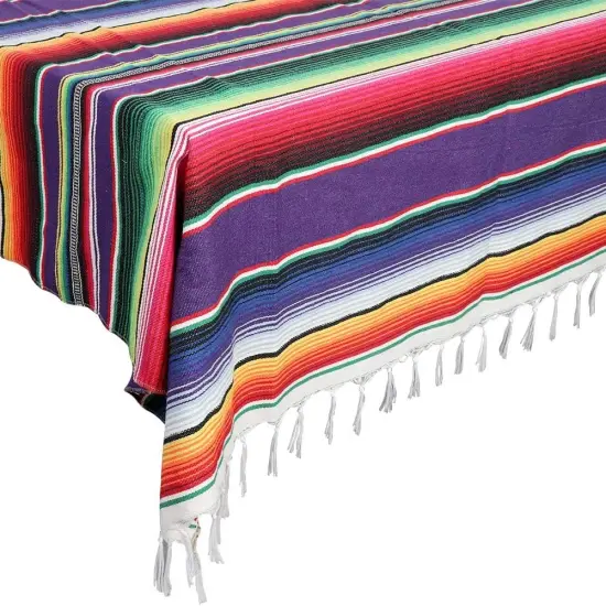 Mexican Tablecloth 60 x 85 Inch, Colorful Cotton Mexican Blanket with Fringe, Handwoven Beautiful Table Cloth for Mexican Fiesta Party Cinco de Mayo Decorations Perfect Picnic Blanket {2}