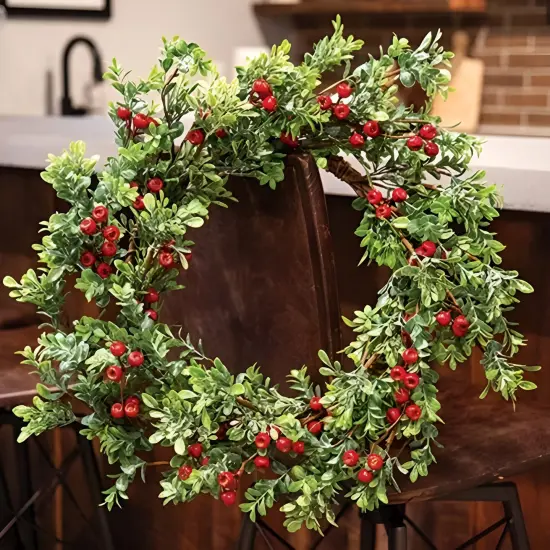 Frosted Boxwood Gooseberry Wreath 20 Inch for Winter and Christmas Decor {4}