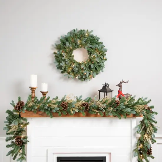 Northlight Pre-Lit Blue Spruce Artificial Christmas Wreath - 24" - Clear Green {5}