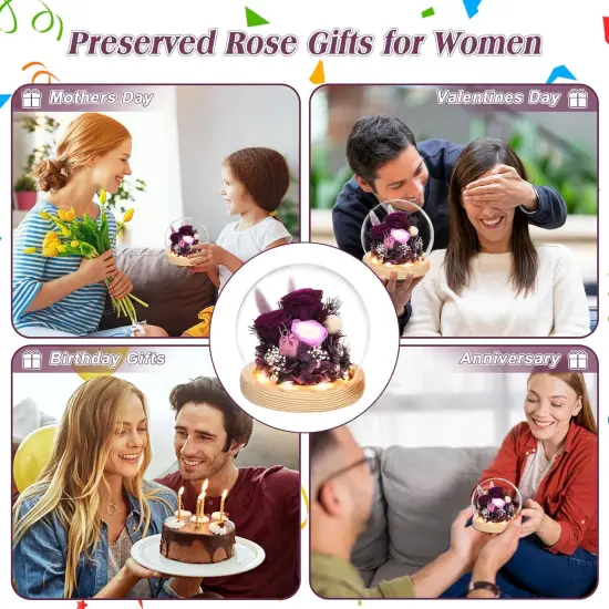 Valentines Gifts for Her, Flowers for Delivery Prime, Preserved Real Rose in Glass Dome with LED Light, Gifts Idea for Women Wife Mom Grandma on Anniversary Birthday Mothers Day {5}