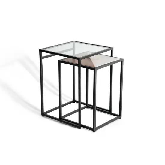 2-Piece Glass & Metal Nesting Table Set &ndash; Modern Contemporary Tables for Stylish Living {1}