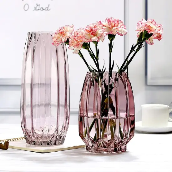 Glass Vase Modern Ribbed Glass Vase for Flowers {4}