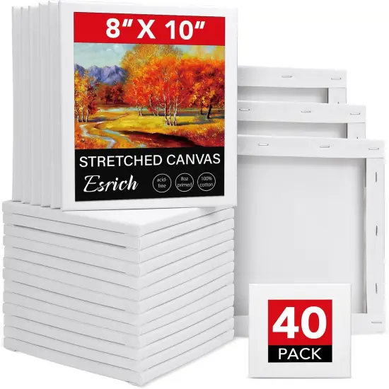 40Pack Stretched Canvas for Painting 8x10, Blank White Canvases for Painting - Primed Cotton, Art Canvases for Oil, Acrylic & Watercolor Paint. {1}