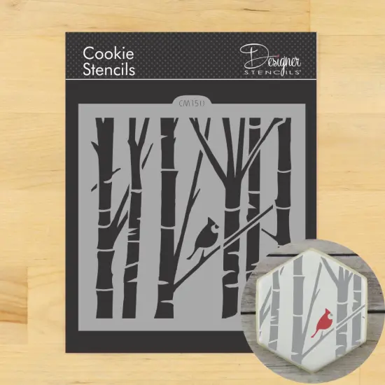Birch Trees and Cardinal Cookie & Craft Stencil | CM150 by Designer Stencils | Cookie Decorating Tools | {1}