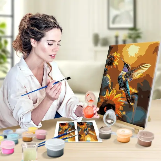 Paint by Numbers Kit for Adults with Frame, Hummingbird Paint by Number with Easel, DIY Hummingbird Oil Painting by Numbers, Adult Paint by Number Kits Framed Canvas for Wall Decor {4}