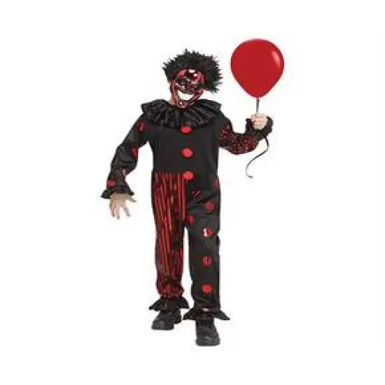 Kids Chrome Clown Halloween Costume With Red Mask Metallic Striped Jumpsuit Size 12-14 {1}