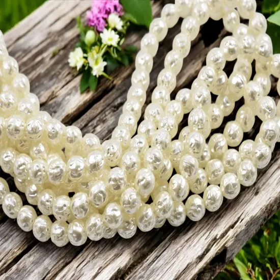 Czech Glass White Pearl Baroque Round Beads -- Choose Your Size {1}