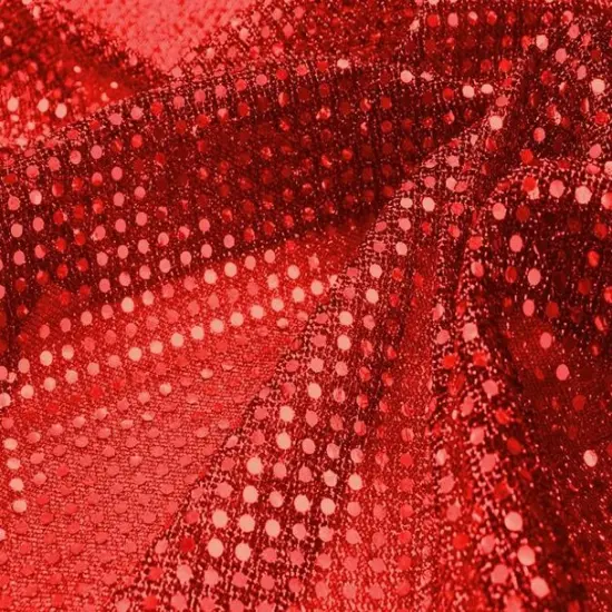 3 mm Sequin 1 Yard Knit Fabric Solid Red 50/50 Polyester Nylon Sparkle Apparel & Costume Fabric {1}
