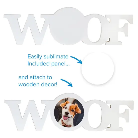 Sublimation Pet Product White Coated Wood Word Blocks D&eacute;cor for Mantle&ndash; Sublimation Ready with 3.74&rdquo; Plate- Woof {2}