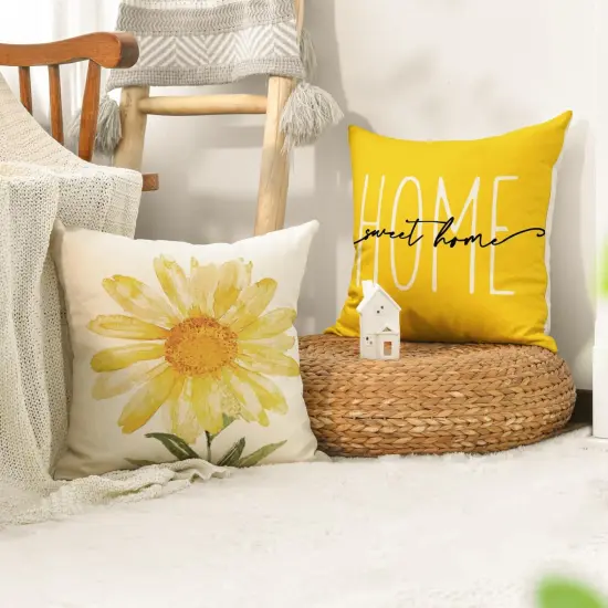colorlife Home Sweet Home Spring Summer Flowers Yellow Throw Pillow Covers, 18 x 18 Inch Cushion Case for Sofa Couch Set of 4 {5}