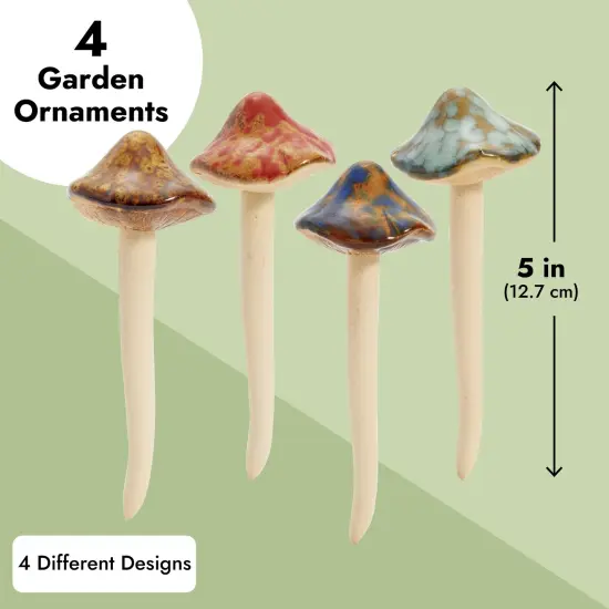 4 Pack 5-inch Ceramic Mushroom Plant Garden Ornament and Decor - Outdoor Decoration Stakes for Planter Pots {5}