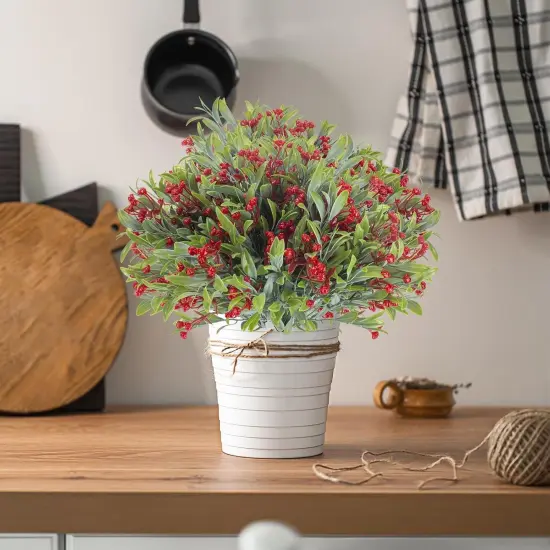 10 Bundles Artificial Flowers Outdoor UV Resistant Fake Flowers No Fade Indoor Faux Hanging Plants Window Box Garden Front Porch Decorating (Deep Red) {2}