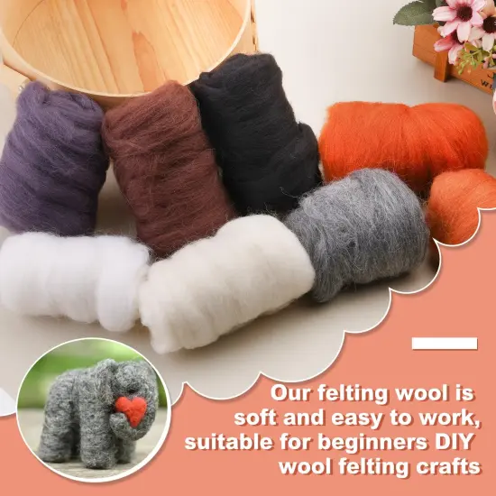 Needle Felting Wool 80 g, Wool Roving, 8 Colors Felting Wool, Felting Wool Bulk, Wool Roving for Needle Felting, for DIY Craft Materials and Felting Wool Craftsmen, White, Black, Brown {2}