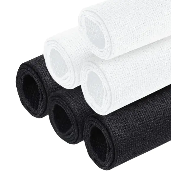 6PCS Aida Cloth 14 Count 3 Pieces Black Cross Stitch Fabric and 3 Pieces White Cross Stitch Fabric Cotton Embroidery Cloth for Needlework 14 Count for Craft Embroidery {1}