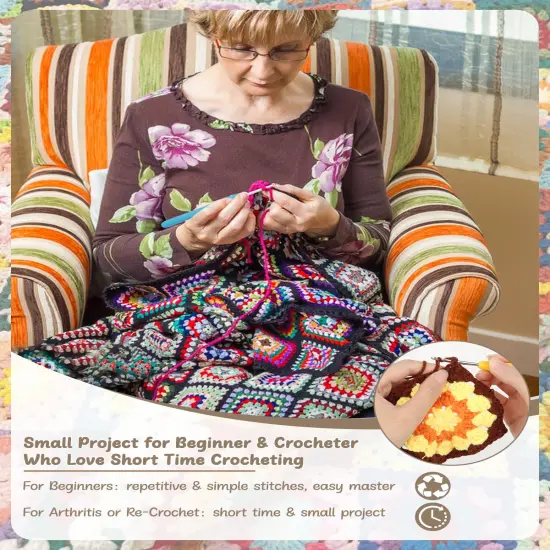 Katech Beginner Crochet Kit for Adults & Kids - Granny Square Blanket & Bags Kit {6}