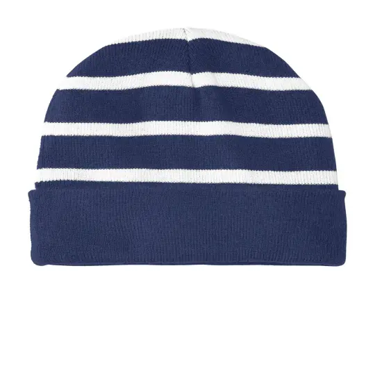 Sport-Tek&reg; Striped Beanie with Solid Band Black/ White {4}