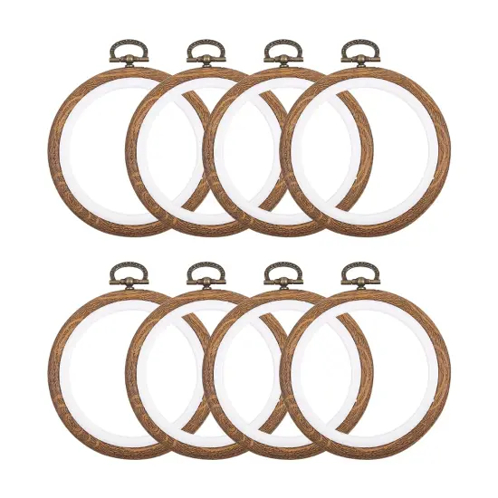 8 Pcs/Set Mini Embroidery Hoops 3 Inch Round Imitated Wood Plastic Display Frame Reusable Circle Cross Stitch Hoop Ring for Art Craft Sewing and Hanging Ornaments Home Decor {1}