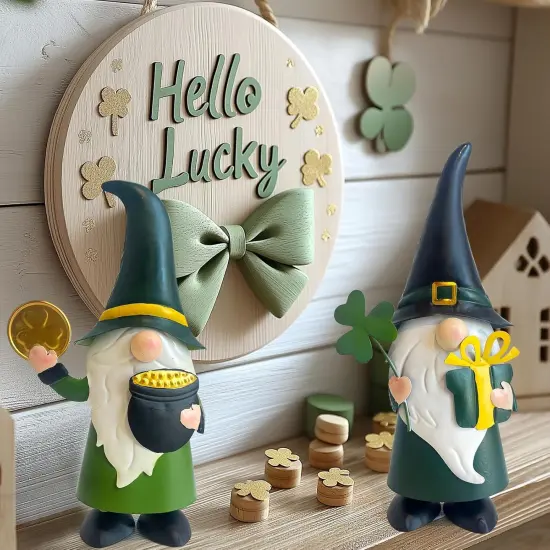 St. Patricks Day Decorations Outdoor Green Gnomes, Metal Gnomes Figurine Irish Leprechaun St Patricks Day Decor, Luck Shamrock Gnome for Home Outside Garden Lawn Party Yard Patio (14 INCH) {5}