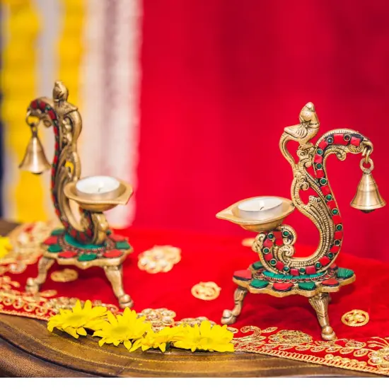 1CT Brass Oil Lamp Diya with Bells Oil Wick Diya for Home Temple Mandir Office Indian Festival Diwali Decoration Kathu Vilakku Puja Diya - Deepawali Housewarming Return Gift {7}