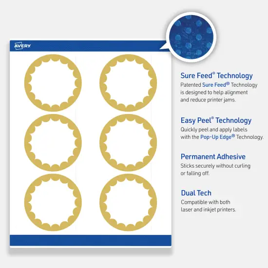 Avery Printable Round Labels, Gold Edge Dots, 3" Diameter, Matte White Round Labels, Permanent, Laser/Inkjet, 60ct, Great for Product Labels {3}