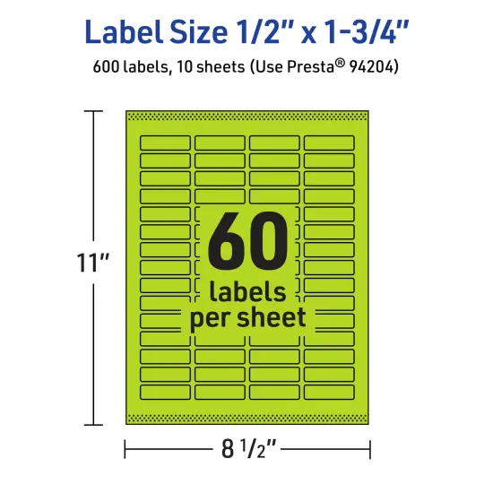 Avery Bright Green Paper Labels, 0.5" x 1.75" Rectangle {5}