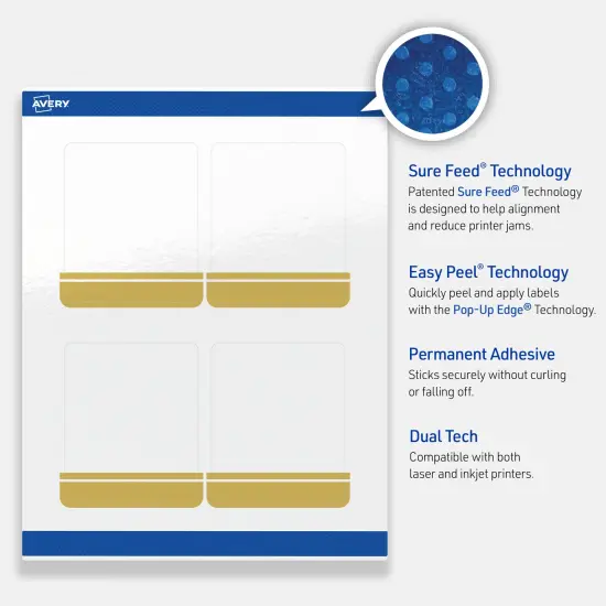 Avery Printable Rectangle Labels, Gold Double-Dipped Edge, 4" x 3-1/3", Glossy White Rectangle Labels, Permanent, Laser/Inkjet, 40ct, Great for Product Labels {3}