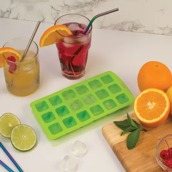 HIC Green Silicone Square Shape Ice Cube Tray and Baking Mold - Makes 18 Cubes {2}