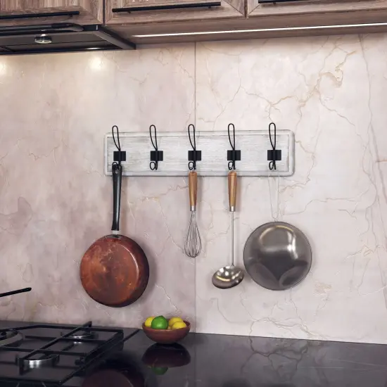 HBCY Creations Rustic Coat Rack with Hooks -Wall Mount Coat Rack - Solid Pine Wood Entryway Hanger - Farmhouse Coat Rack for Kitchen, Bedroom {8}