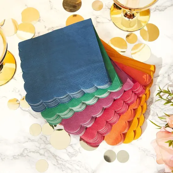 Juvale 240-Pack Bulk 2-Ply Scalloped Paper Cocktail Napkins, 6 Colors, 4.75 x 4.75 Inches Multicolor {2}
