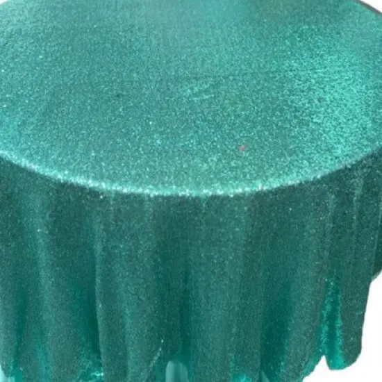 1 Yard Glitz Sequin Round Tablecloth 90 Inches Sparkle Polyester Cover for Party and Wedding Decor Aqua {1}