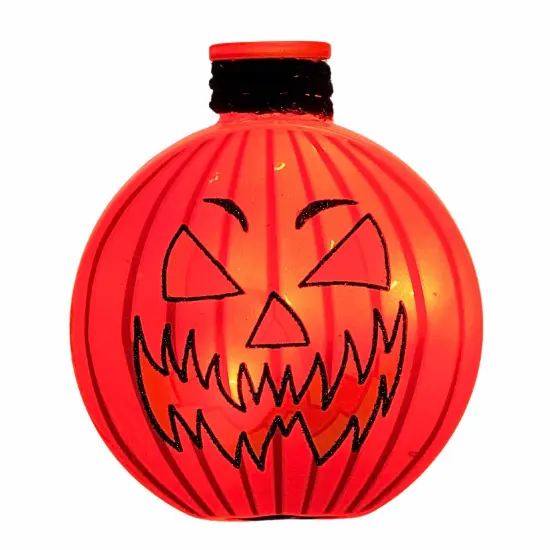Stony Creek 4.5 Inch Halloween Pre-Lit Round Jar Halloween Lighted Glass Accent , Halloween Decor Jack-O-Lantern STRIPES {1}