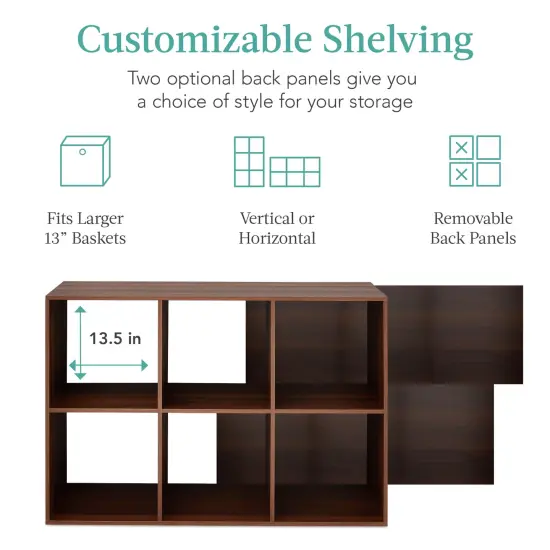 Best Choice Products 6-Cube Bookshelf, 13.5in Display Storage System, Organizer w/ Removable Back Panels Walnut {3}
