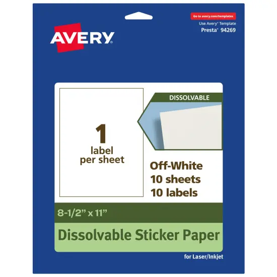 Avery Dissolvable Sticker Paper, 8.5" x 11" Rectangle {7}