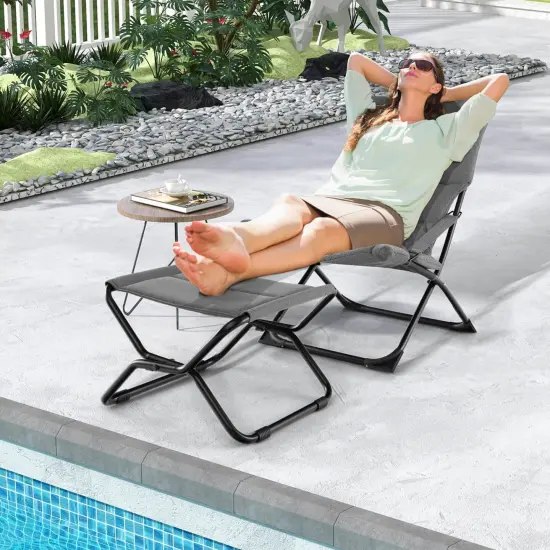 Costway Patio Folding Sling Chair with Ottoman Footrest & Removable Cushion Ottoman Set {2}
