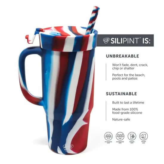 32oz Silicone Humbler W/ Lid & Straw, The Patriot (Red, White, Blue) {3}
