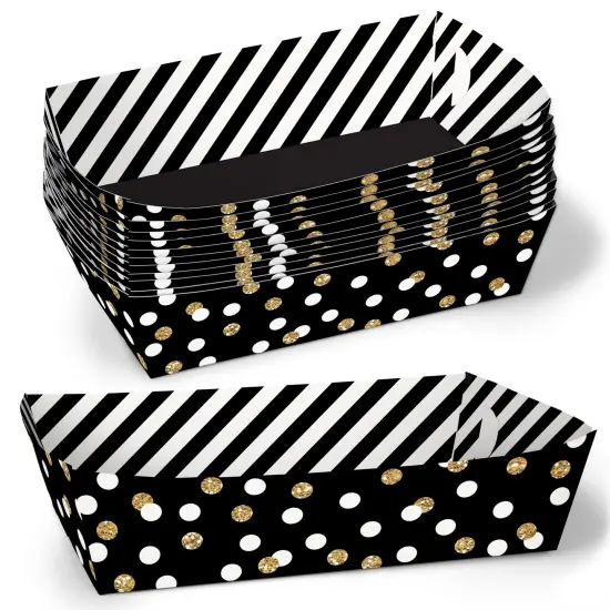 Big Dot of Happiness Black & Gold Party Paper Food Trays, Disposable Double-Sided Paper Food Holders for Nachos, Hot Dogs, French Fries - 12 Ct {1}