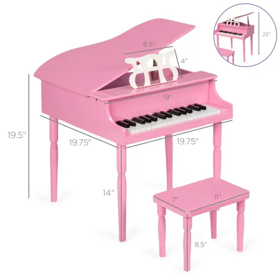 Best Choice Products Kids Classic 30-Key Mini Piano w/ Lid, Bench, Folding Music Rack, Song Book, Stickers Pink {2}