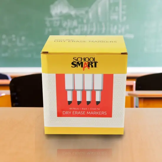 School Smart Dry Erase Markers, Chisel Tip, Low Odor, Black, Pack of 48 {6}