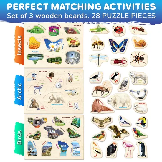 Wooden Real Puzzles for Toddlers | Insects, Arctic Animals {2}