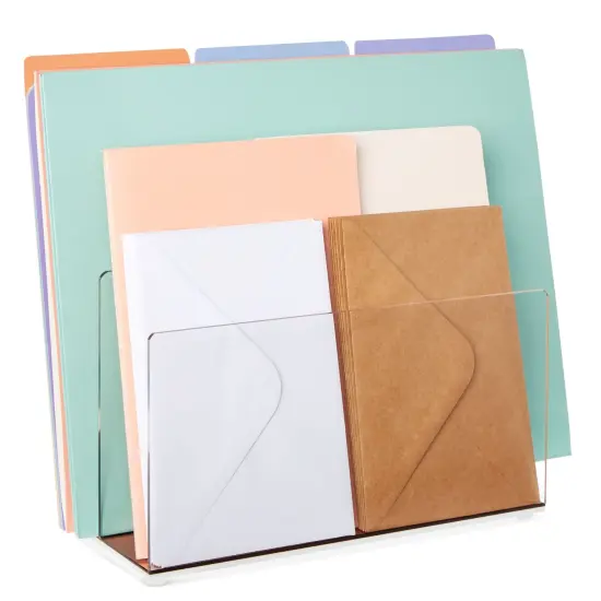 Clear Acrylic File Organizer with 2 Slots, Office Desk Paper, Mail, and Letter Sorter (9 x 5 x 7 In) {5}