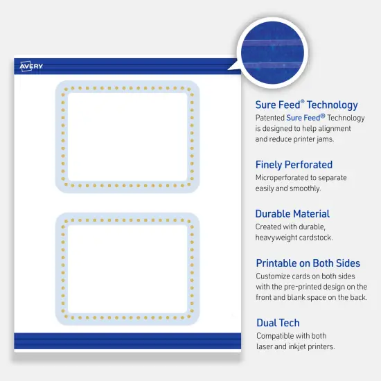 Avery Printable Rectangle Postcards with Rounded Corners, Gold Dots with Blue Border, 4.25" x 5.5", Matte White Rectangle Postcards with Rounded Corners, Laser/Inkjet, 20ct, Great for Postcards {3}