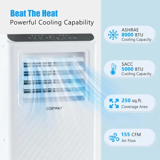 Costway 8000 BTU Portable Air Conditioner 3 -in-1 Air Cooler Dehumidifier Fan 24H Timer 5000 BTU(8000BTU ASHRAE) {4}