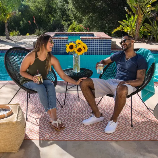 Best Choice Products 3-Piece All-Weather Patio Acapulco Bistro Furniture Set w/ Rope, Glass Top Table Black {3}