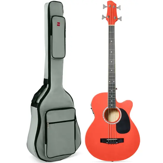 Best Choice Products 22-Fret Full Size Acoustic Electric Bass Guitar w/ 4-Band Equalizer, Truss Rod Red {1}