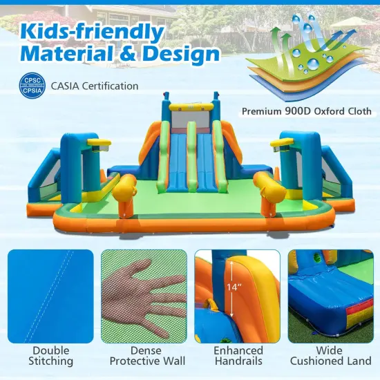 Costway Inflatable Water Slide with 2 Long Slides Pool Climbing Walls Blower Excluded/with 950 W Blower {6}